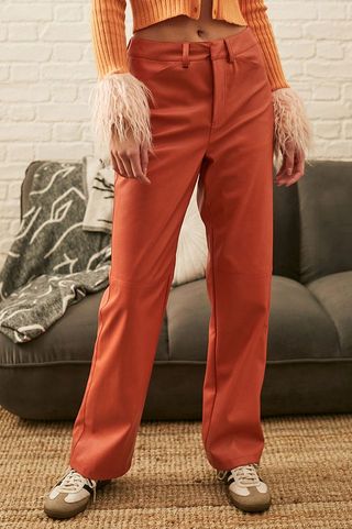 Urban Outfitters + Uo Orange Polly Pu Straight Fit Trousers