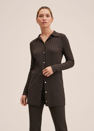 Mango + Buttoned Ribbed Cardigan