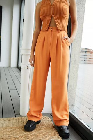 Urban Outfitters + Orange Erica Wide-Leg Twill Puddle Pants