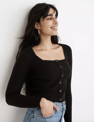 Madewell + Rosseau Square-Neck Crop Cardigan Top