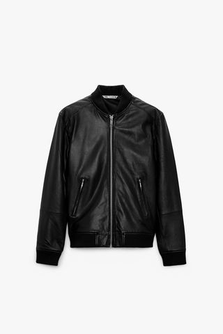 Zara + Leather Bomber Jacket