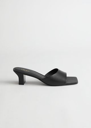 & Other Stories + Squared Toe Heeled Leather Mules