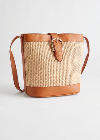 & Other Stories + Leather Trim Woven Bucket Bag