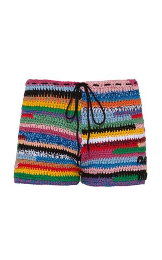 Miu Miu + Crocheted Metallic Cotton-Blend Shorts