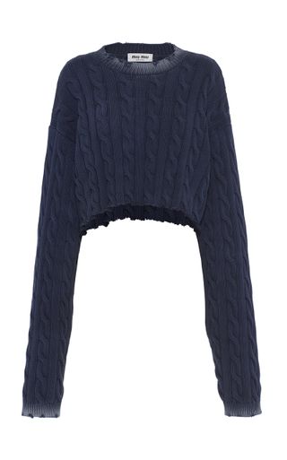 Miu Miu + Faded Cable-Knit Cotton Cropped Sweater