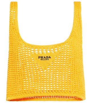 Prada + Logo Crocheted Cotton Cropped Top