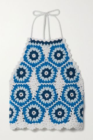 Sea + Hayden Cropped Crocheted Wool-Blend Halterneck Top