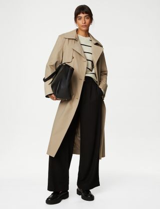 M&S + Cotton Rich Belted Longline Trench Coat