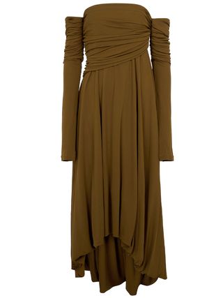 Khaite + Nerissa Off-Shoulder Jersey Midi Dress