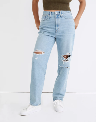 Madewell + Baggy Straight Jeans in Earlhurst Wash Ripped Edition