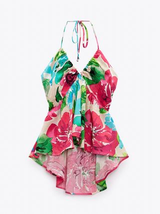 Zara + Floral Print Peplum Top