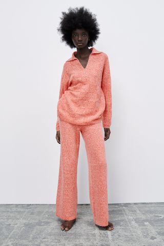 Zara + Oversized Knit Polo Sweater