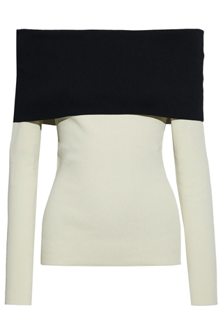Proenza Schouler + Off-the-Shoulder Two-Tone Stretch-Knit Top