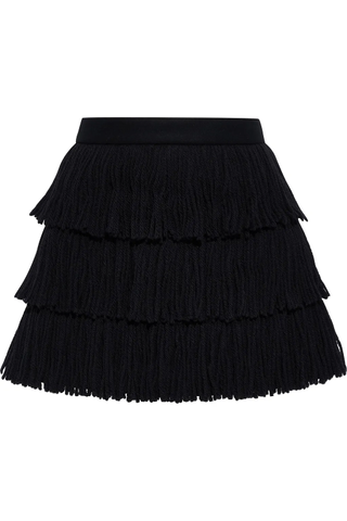 Redvalentino + Tiered Fringed Wool-Blend Felt Mini Skirt