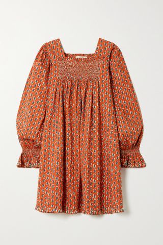 Dôen + Estee Smocked Floral-Print Organic Cotton Mini Dress