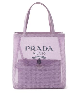 Prada + Logo-Print Sequinned Mesh Tote Bag