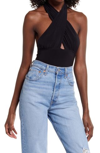 Open Edit + Wrap Neck Halter Bodysuit