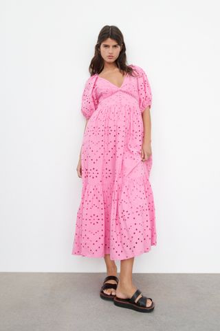 Zara + Dress With Cutwork Embroidery