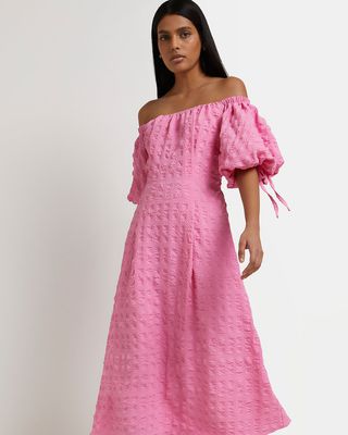 River Island + Pink Bardot Midi Dress