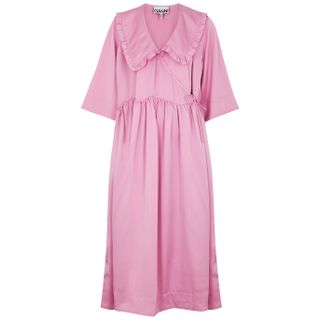 Ganni + Pink Satin Midi Dress