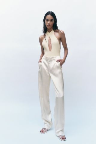 Zara + Knit Cut Out Halter Neck Bodysuit