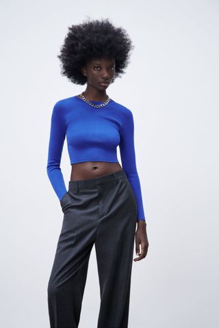 Zara + Ribbed Knit Sweater in Bluish