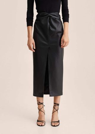 Mango + Cut-Out Faux-Leather Skirt