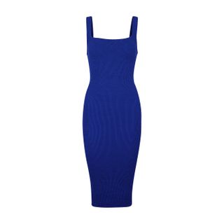 Hunza G + Blue Stretch-Seersucker Dress