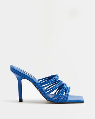 River Island + Blue Strappy Heeled Mules