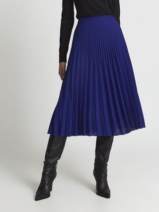 Reiss + Cobalt Blue Isadora Knife Pleat Skirt