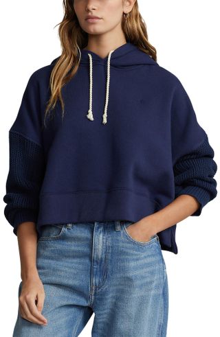 Polo Ralph Lauren + Knit Sleeve High-Low Hoodie