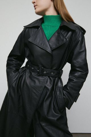 Warehouse + Real Leather Long-Line Trench Coat