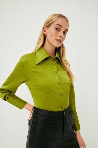 Warehouse + 70s Collar Satin Fitted Shirt