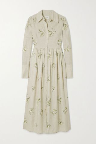 Erdem + Cora Embroidered Linen Midi Dress