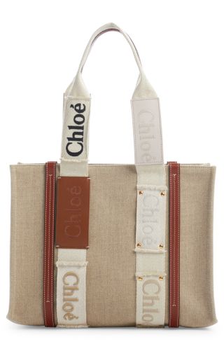 Chloé + Large Woody Logo Strap Canvas Tote