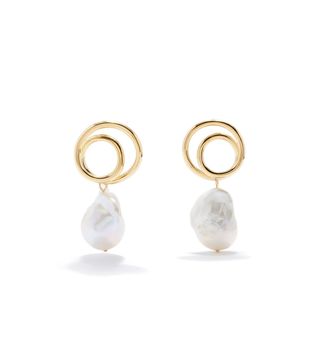 Completedworks + Coil Pearl & 14kt Gold-Plated Hoop Earrings