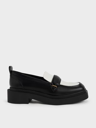 Charles & Keith + Black Two-Tone Platform Penny Loafers