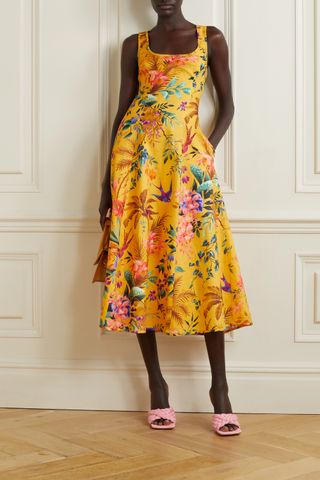 Zimmermann + Tropicana Cutout Printed Linen Midi Dress