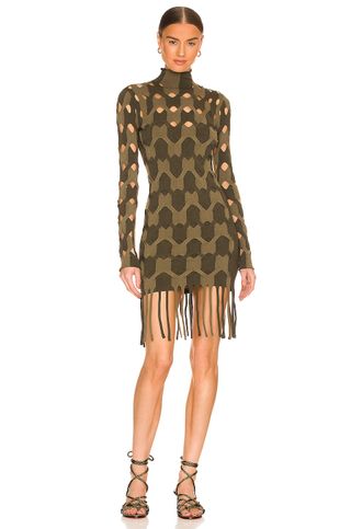 Dion Lee + 2-Tone Cable Mini Dress in Dark Moss & Moss