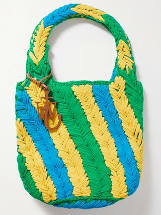 JW Anderson + Leather-Trimmed Crocheted Organic Cotton Tote