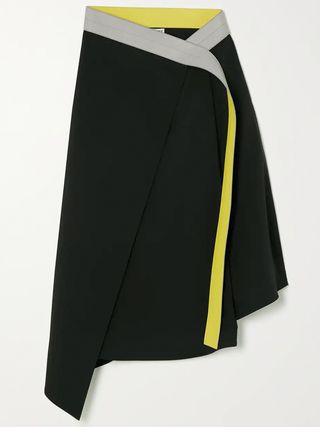 Loewe + Leather-Trimmed Wool-Twill Wrap Skirt
