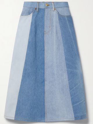 B Sides + Simone Patchwork Upcycled Denim Midi Skirt