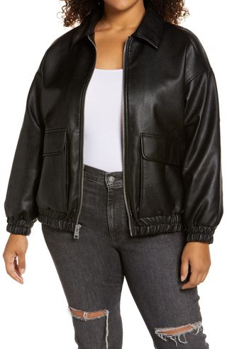 Levis + Faux Leather Dad Bomber Jacket