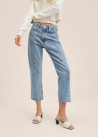 Mango + Floral Embroidery Jeans