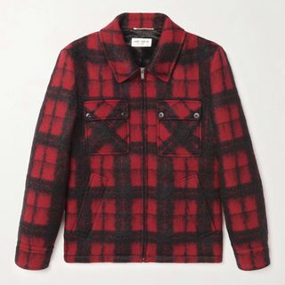 Saint Laurent + Checked Brushed Wool-Blend Overshirt