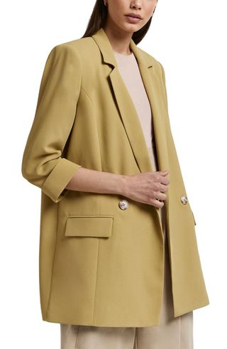 River Island + Ruched Sleeve Double Breasted Blazer
