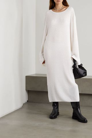 Totême + Cable-Knit Wool Midi Dress