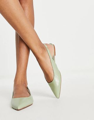 ASOS + Lala Pointed Slingback Flats in Sage Green