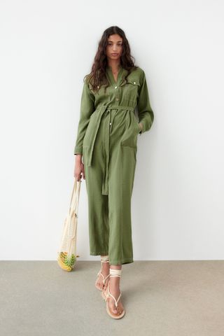 Zara + Jumpsuit With Contrasting Topstitching