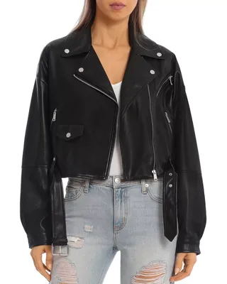 Bagatelle + Oversized Cropped Faux Leather Moto Jacket